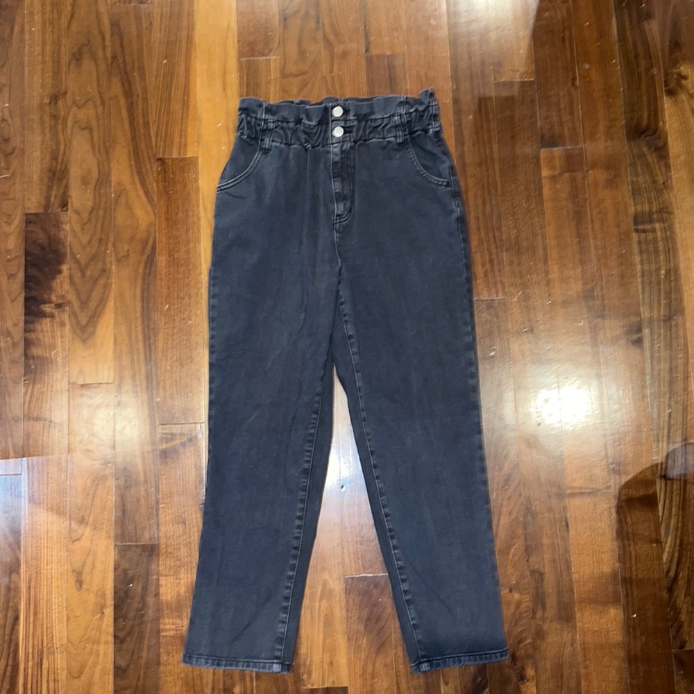 Pacsun charcoal black paper bag mom jeans elastic waist size 30